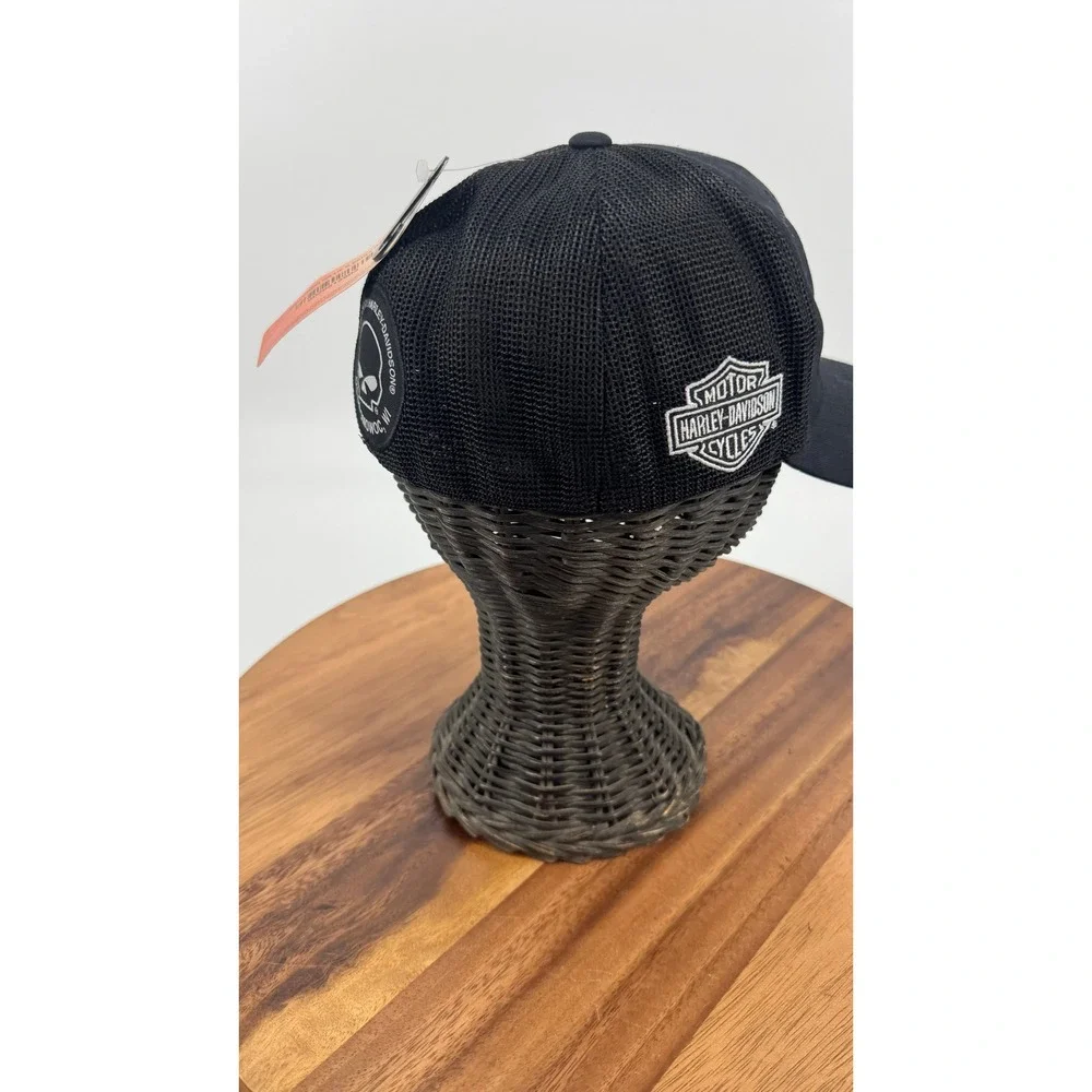 Harley-Davidson L Mens Willie G Skull Logo Curved Brim Mesh Trucker Cap Black